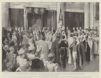 De hertog en hertogin van York in Ierland, investituur van de hertog van York als ridder van St. Patrick in St. Patrick